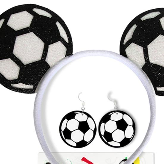 Headband Earrings Set with Sticker Elastic Design Hair Hoop Hook Earrings Set Football Themed Cheering Prop Game Day Accessories