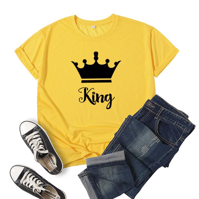King Queen Crown Print Couple T Shirt Short Sleeve O Neck Women Loose Tshirt Fashion Lovers Tee Shirt Tops Clothes