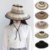 Women Straw Hat Plaid Print Summer Foldable Hat Wide Brim UV Protection Lightweight
