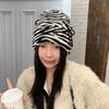 Zebra Pattern Versatile Knitted Hat Wool Hat for Women Winter Warm Thickened Ear Protection Plush Hat