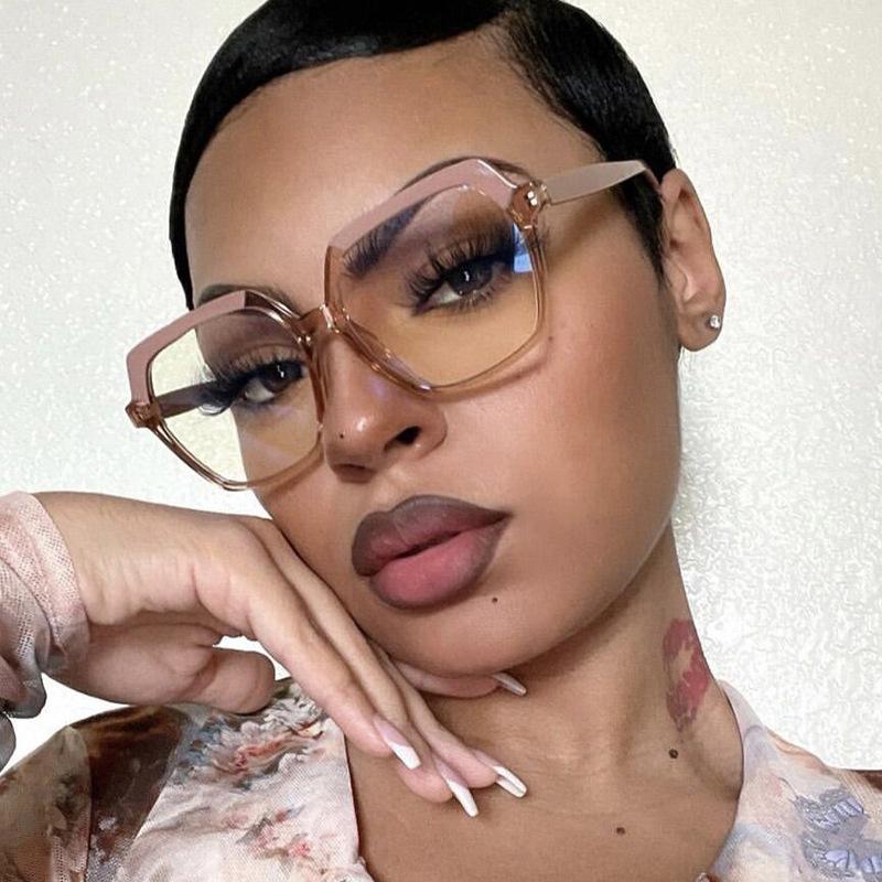 Vintage Anti Blue Light Square Glasses Myopia Prescription Big Frame Women Luxury Designer Double Color Eyewear