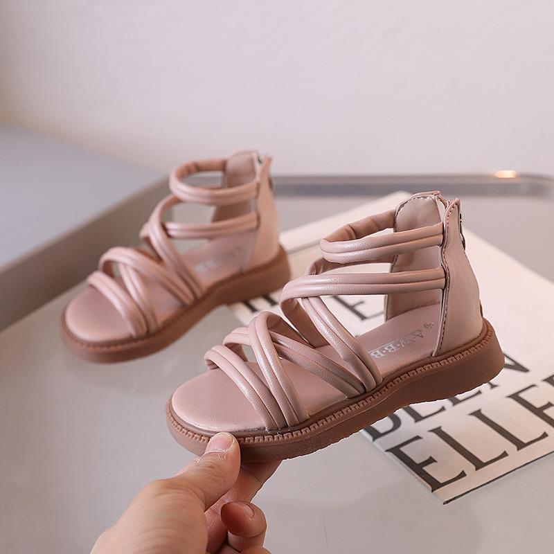 Children's Summer Sandals, Mid-Calf Vintage Girls' Roman Shoes, Breathable Princess Sandals for Baby Girls.