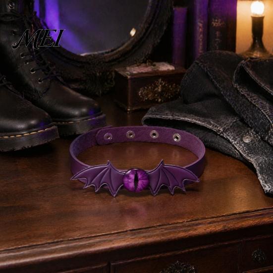 Birthday Gifts for Women Gothic Bat Leather Choker Necklace, Devil Eyes Collar Necklace Statement Jewelry Parties Men, Adjustable Wing Clavicle
