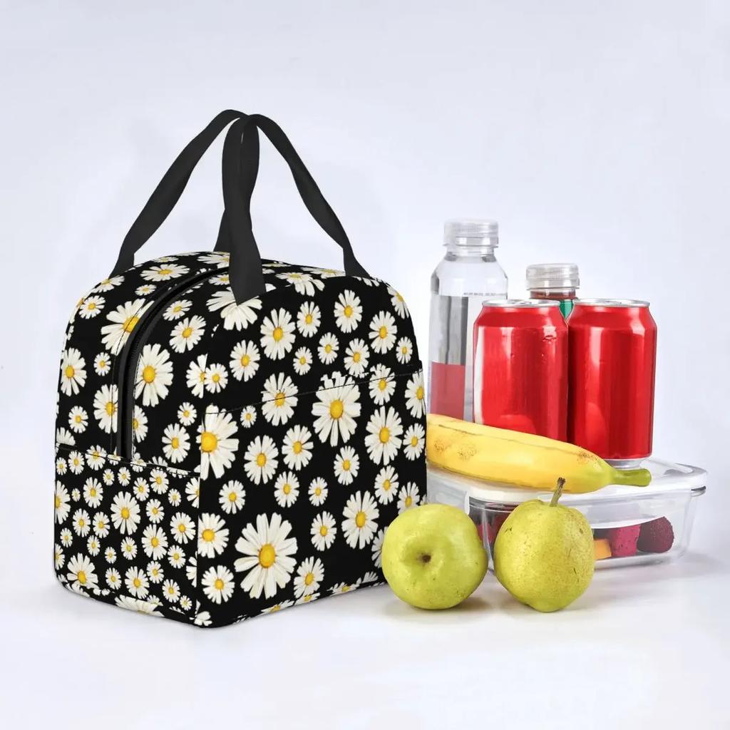 Vacker Blomma Tusensköna Lunchväska Kamomill Blommig Bärbar Kylväska Termiskt Isolerad Bento-låda För Kvinnor Barn Mat Picknickväska