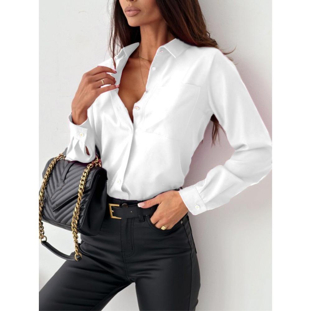 HNXC Women's Fashion Casual Autumn Winter Solid Color Print Long Sleeve POLO-Neck Blouses & Shirts