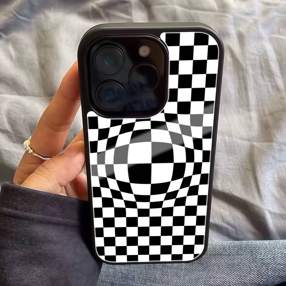 Black And White Chessboard Pattern PC+TPU Phone Case For Iphone 17 Air 16 15 14 13 12 11Pro Max Hard Plastic