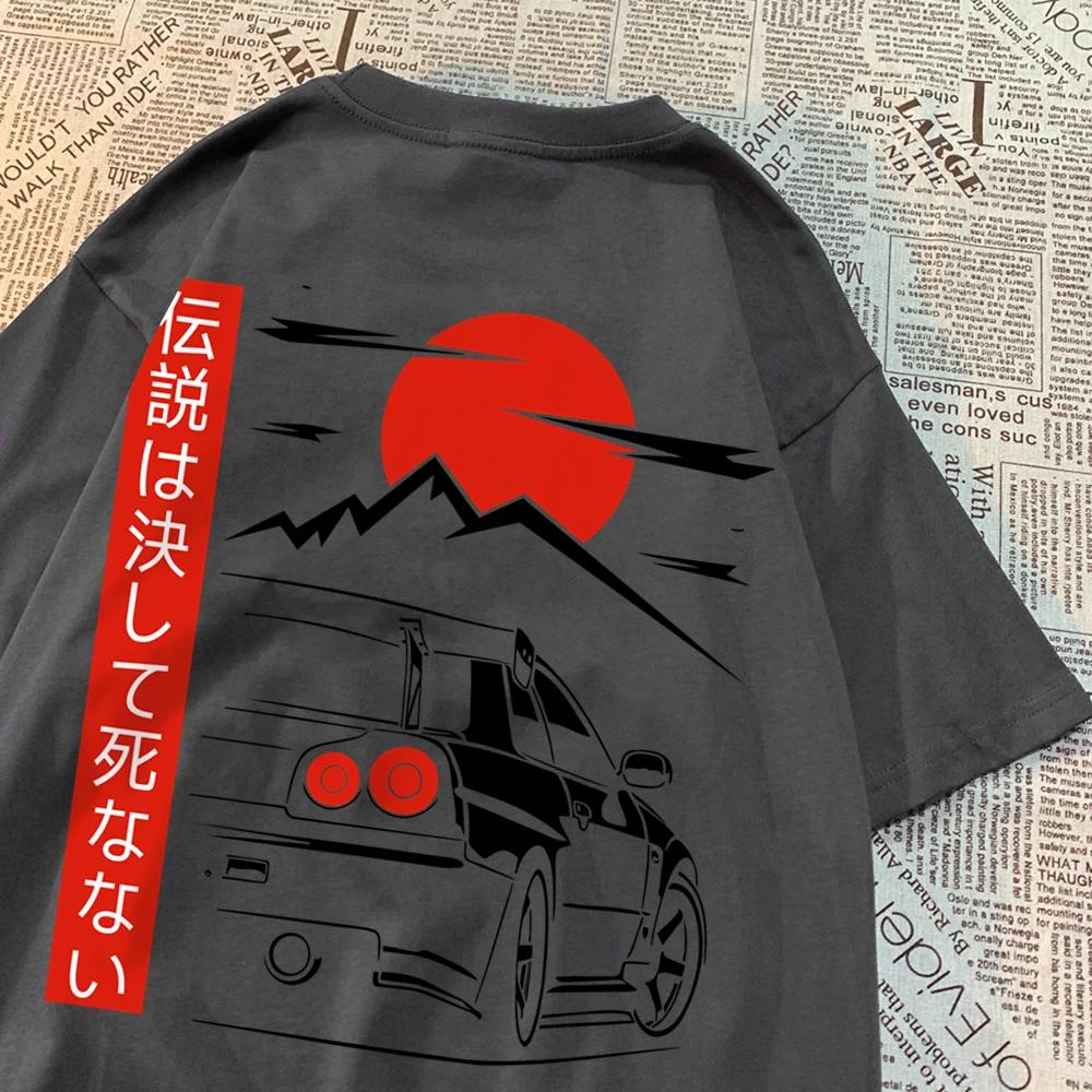 Japanese Style Car Funny Original Design Man T-Shirts Cotton Clothing Loose Breathable Short Sleeve Summer Oversized Tshirt