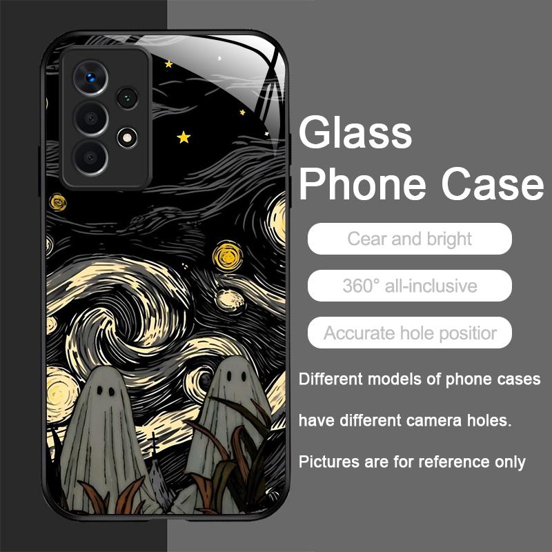 Funny Ghost Abstract Art Pattern Tempered Glass Phone Case for Samsung Galaxy S25 Ultra S24 S23 Plus S22 S21 S20 FE A56 5G Cover