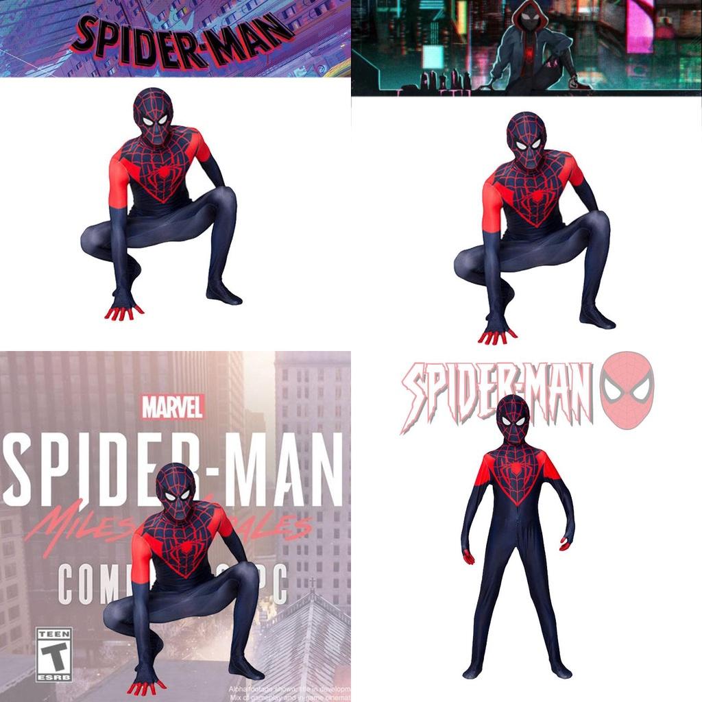 Spider-man Miles Morales Cosplay Costume For Adults And Kids Polyester Fiber Jumpsuit And Hood Included