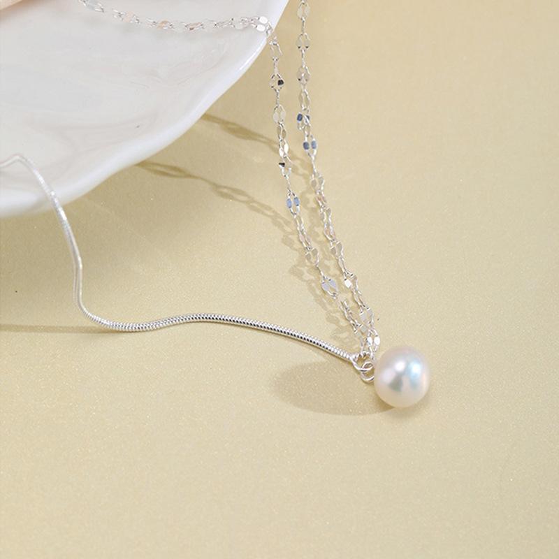Double Lip Chain Pearl Necklace Women'S Autumn And Winter Temperament Sparkling Collarbone Chain Small Fragrant Neck Chain