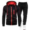 2Pcs/Set Men Autumn Winter Casual Sportwear Hooded Drawstring Long Sleeve Zipper Placket Sweatshirt Coat Elastic Waist Jogger Pants Outfit Streetwear
