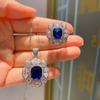 New European and American Simulation Sapphire Luxury Inlaid Jewelry Set Main Stone Pendant 10 * 12 Ring 8 * 10