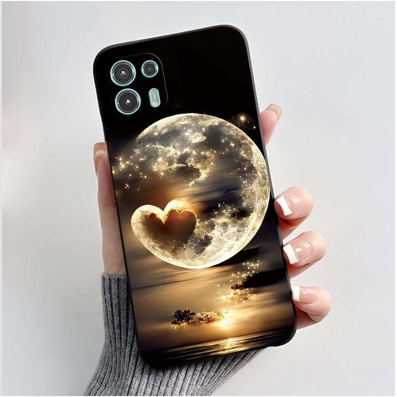For Motorola Edge 20 Lite Case XT2139-1 Pretty Girl Cute Heart Rabbit Black TPU Silicone Back Cover For Moto Edge 20 Fusion Case