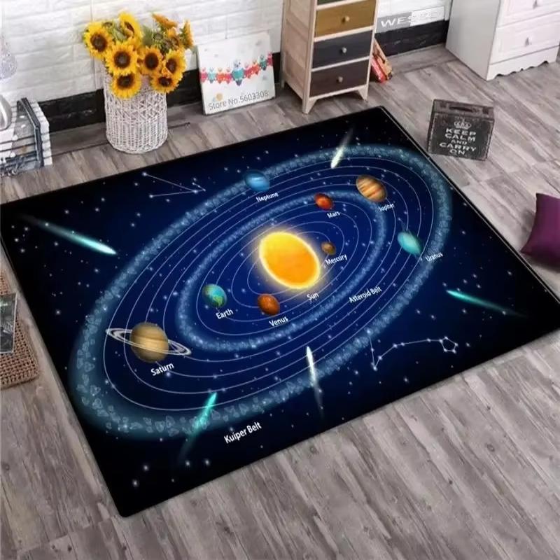 Solar System Planet Print Rug Anti Slip Floor Mat Kids Bedroom Space Theme Carpet Living Room Home Decor
