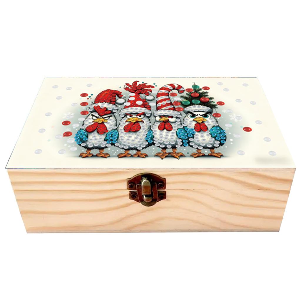 DIY Diamond Painting Colored Pattern Wood Case Partial Drill Crystal Mosaic Storage Container for Home Car Desk Decoration Craft