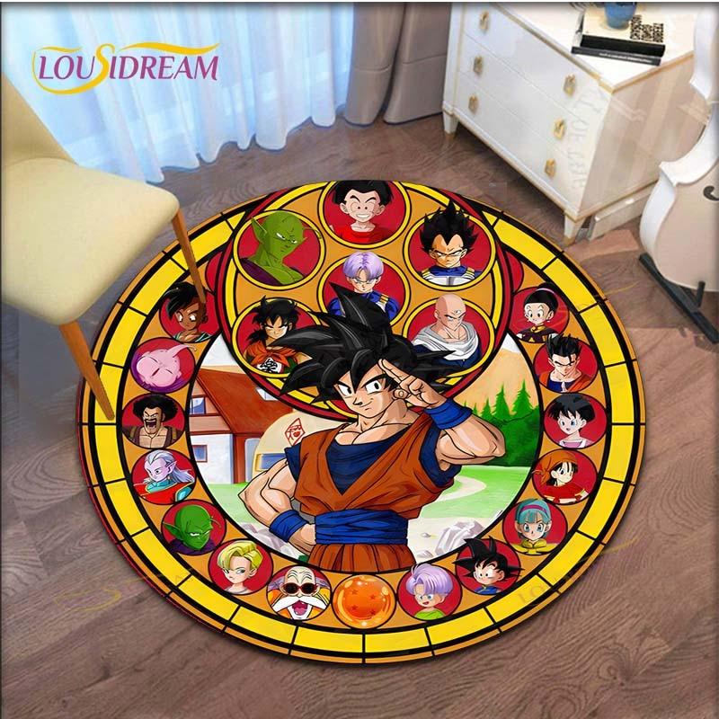 GOKU Teppich Cartoon Dragon Ball Rutschfeste Fußmatte Läufer Teppich Rund Spielmatte für Spielzimmer Kinderzimmer Teppiche für Schlafzimmer