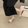 2025 Flat Slippers Women's New Summer Square Head Woven Seaside Holiday Beach Shoes Non-slip Open-toe Large Size Women's Shoes