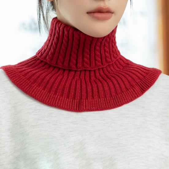 Women Fake Scarf High Collar Twist Texture Ruffle Trim Solid Color Knitting Collar Autumn Winter Thickened Warm False Collar