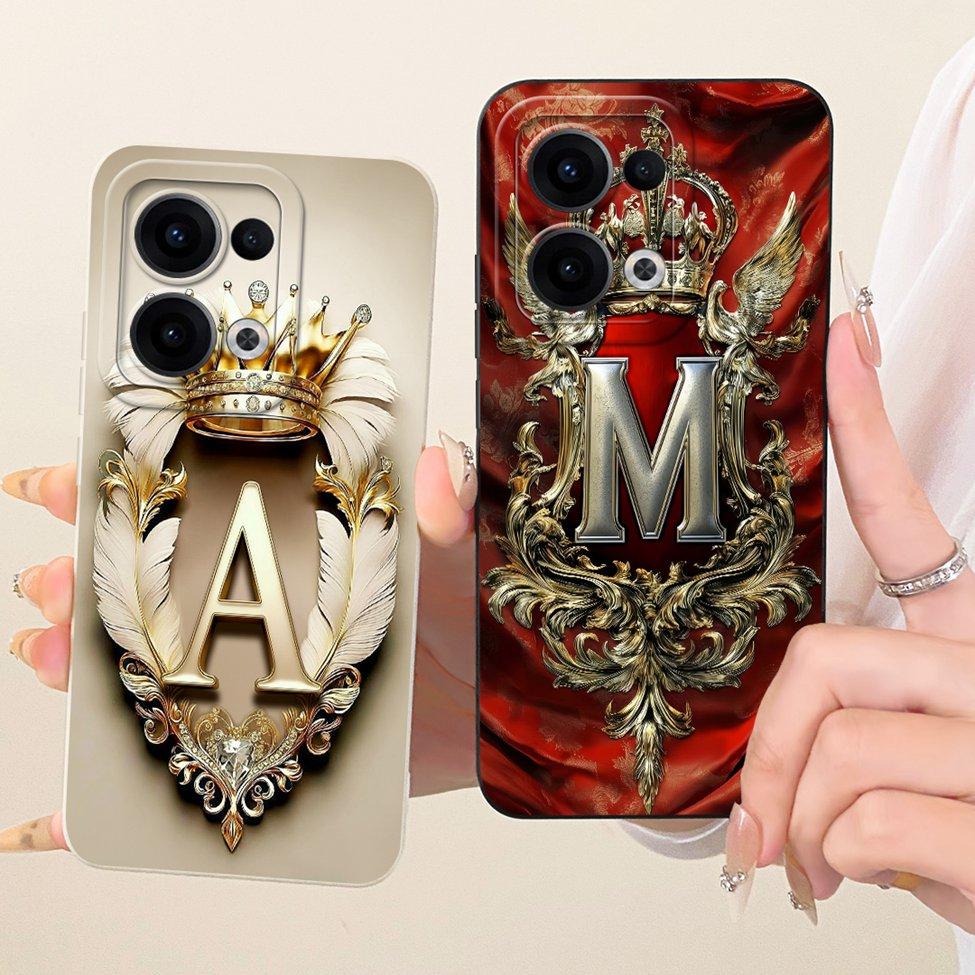 For Oppo Reno13 CPH2689 PKM110 Case For Oppo Reno 13 Cover Luxury A-Z Letters Fashion Crown 2D Painted Silicone Casing