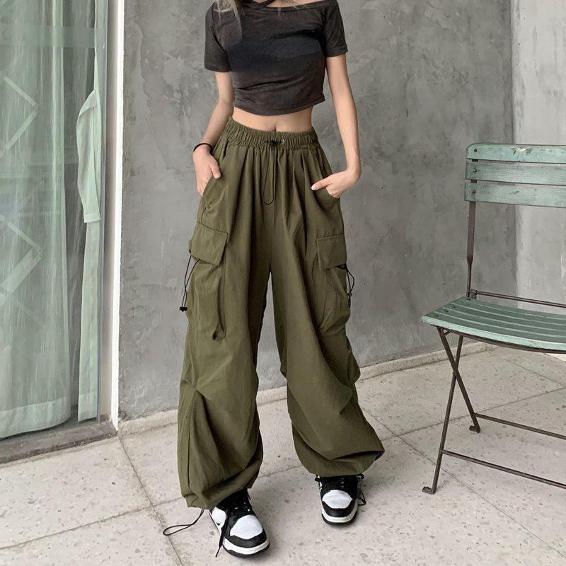 2023 Women Casual Joggers Tech Pants Solid Low Waist Pants Drawstring Wide Leg Baggy Trousers Y2k Streetwear Oversize Sweatpants