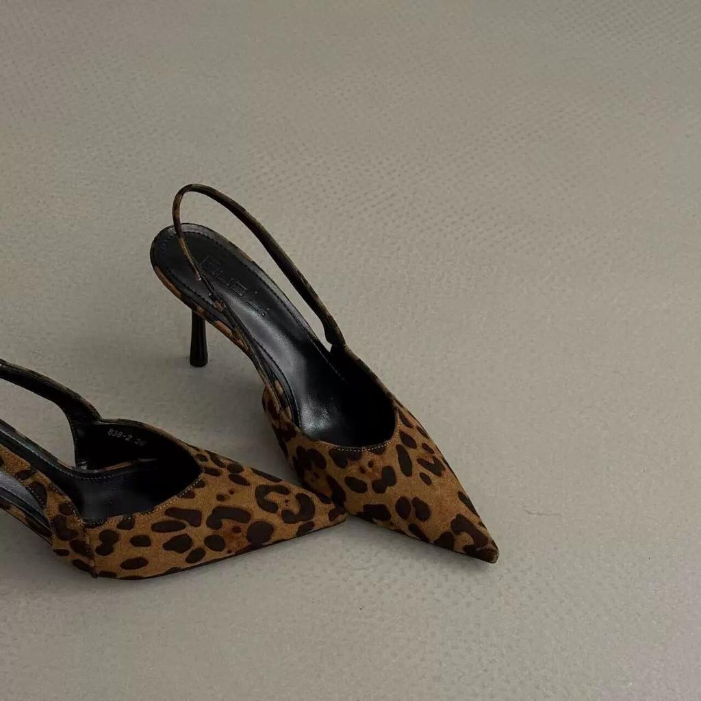 Female Sandal Leopard Print Shoes All-Match High Heels  Summer Girls Spring Stiletto Low Comfort Fashion High-heeled Beige