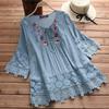 Bluză de vară din bumbac și in cu dantelă, pentru femei, cu gât în V, largă, albă, cu mâneci cloche vintage decupate 30659