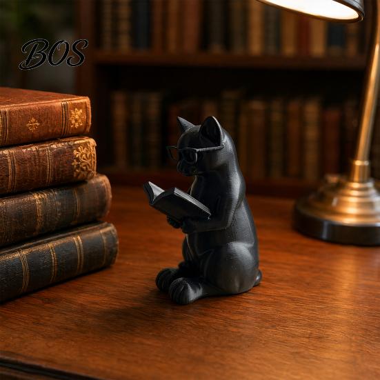 Study Room Decor 3D Printed Reading Cat Figurine, Decorative Ornament with Weighted Anti-Slip Base, Bookshelf Decoration Intellectual Statue