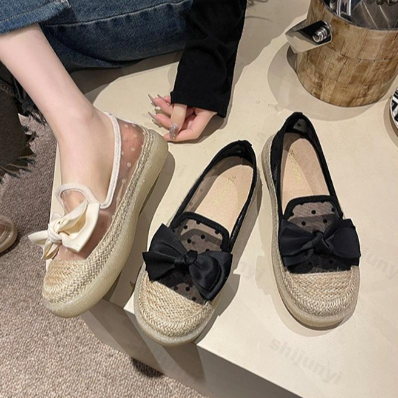 Fashion Bow Dot Design Fashion Casual Single Shoes Women's 2025 Summer New Mesh Breathable Comfortable Sandals Low Top Thick Soled Shoes