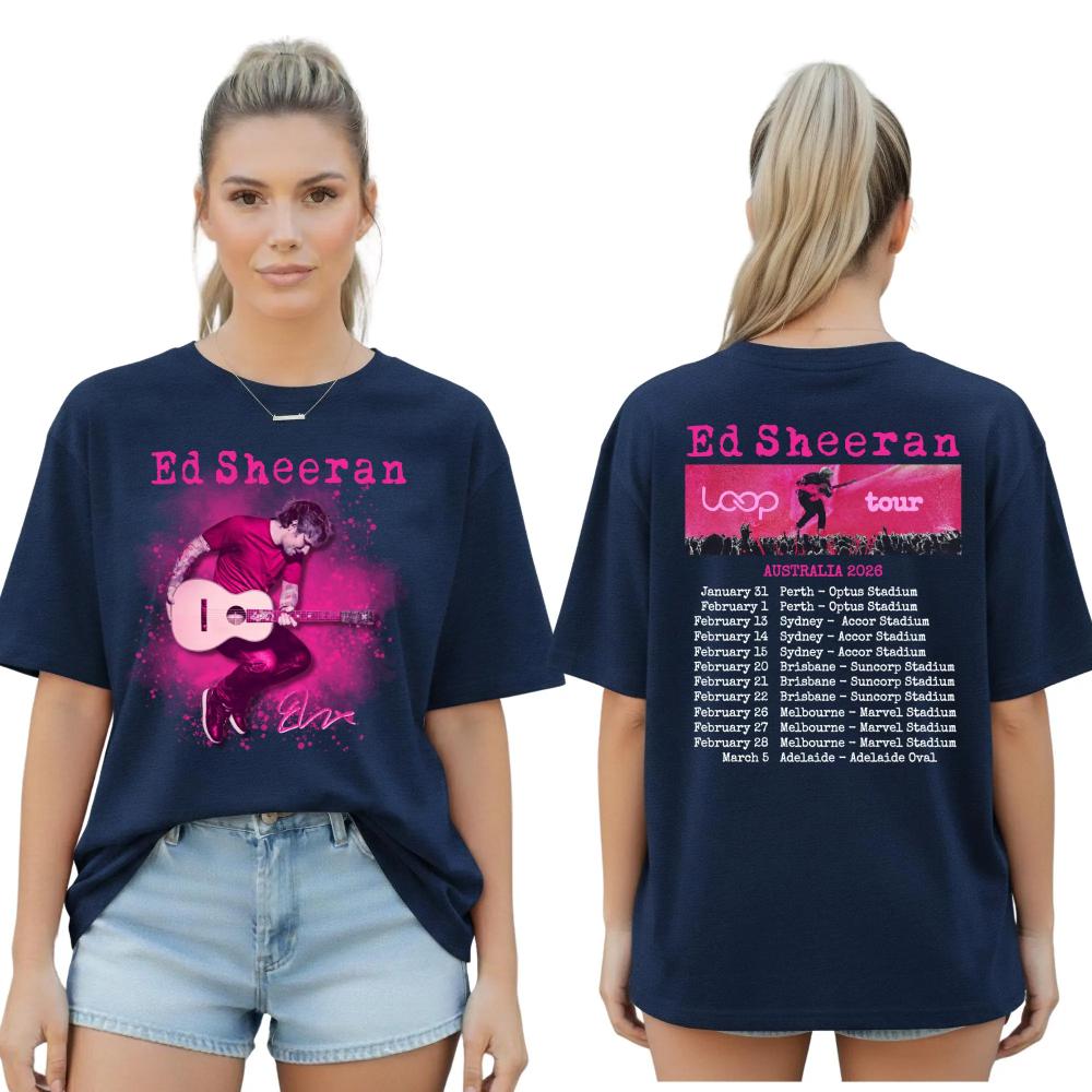 Ed Sheeran Loop Tour Australia 2026 Front Back Print Unisex T Shirt Casual Oversized Cotton Pop Music Tops Vintage T Shirt
