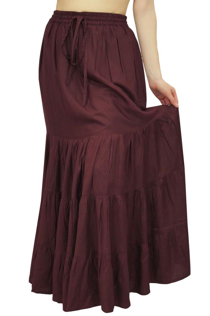 Bimba Boho Long Flaired Maxi Tier Skirt Elastic Waist Rayon Bohemian Skirts