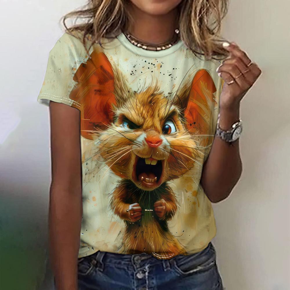 Funny Animal 3d Print Graphic Women's T Shirts Short Sleeve Top Women Kawaii Fashion Oversized Female Clothing Ladies Summer Tees