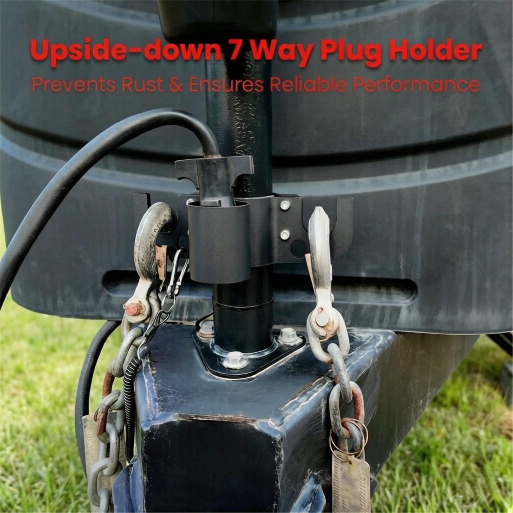 Trailer Hitch Cable Organiser with 7-Pin Socket Mount – Heavy-Duty Caravan Tongue Mount Accessory – Heavy-Duty Rust-Proof Cable Harness Mount for 2-i
