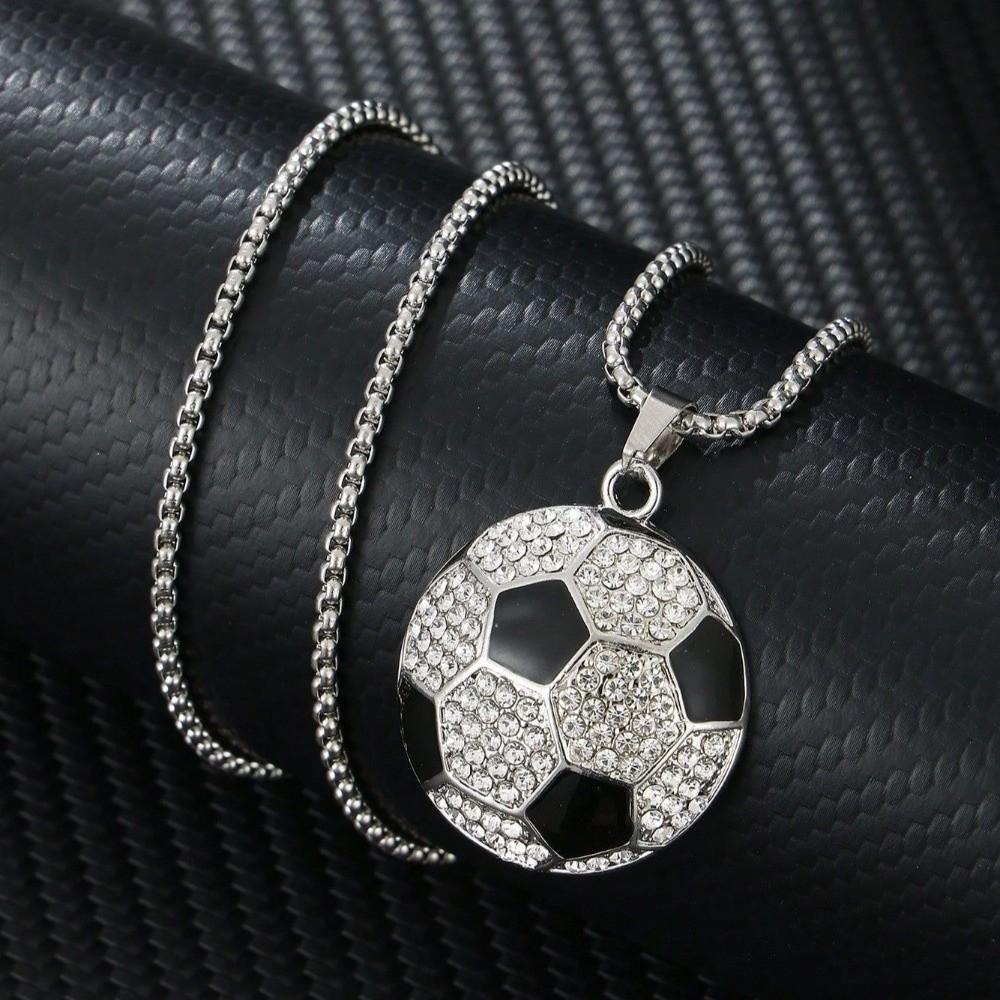 Metal Chain Football Necklace Rhinestone Soccer Necklace Creative Football Pendant Choker Women