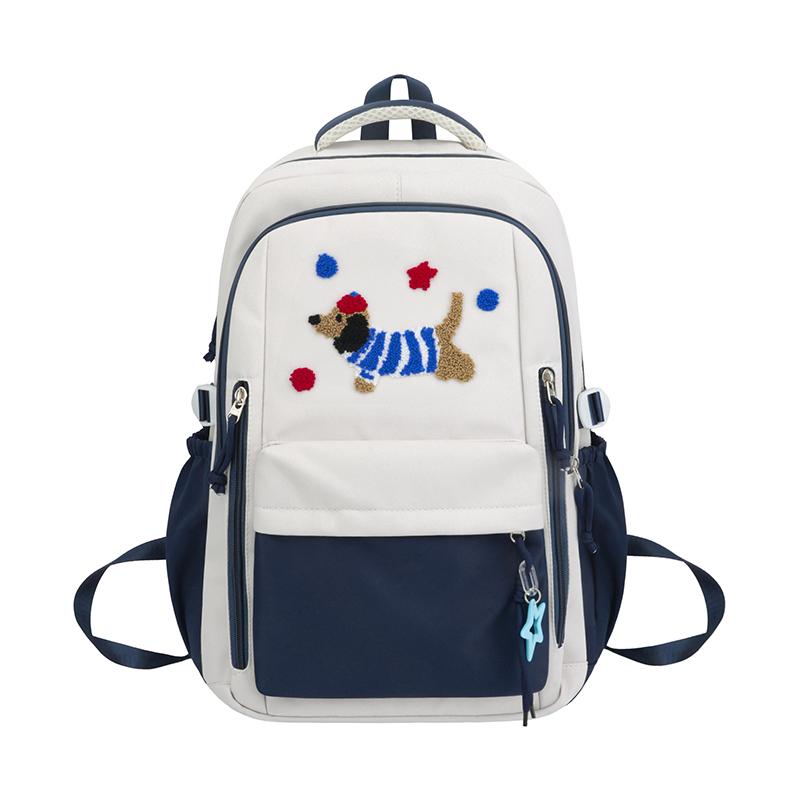 Contrast Color Cartoon Backpack Junior High School Students Lightweight Schoolbag Women's Large Capacity Backpack