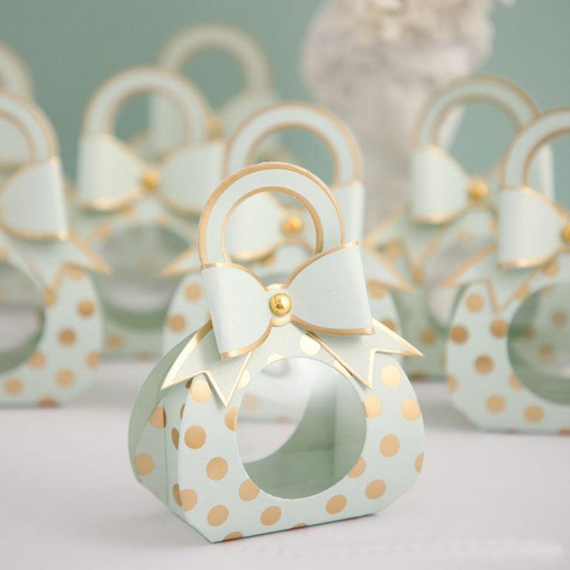 10pcs/lot Blue Pink Wedding Favors Gift Boxes Clear Window Candy Packaging Box Kraft Paper Dragees Box With Handle