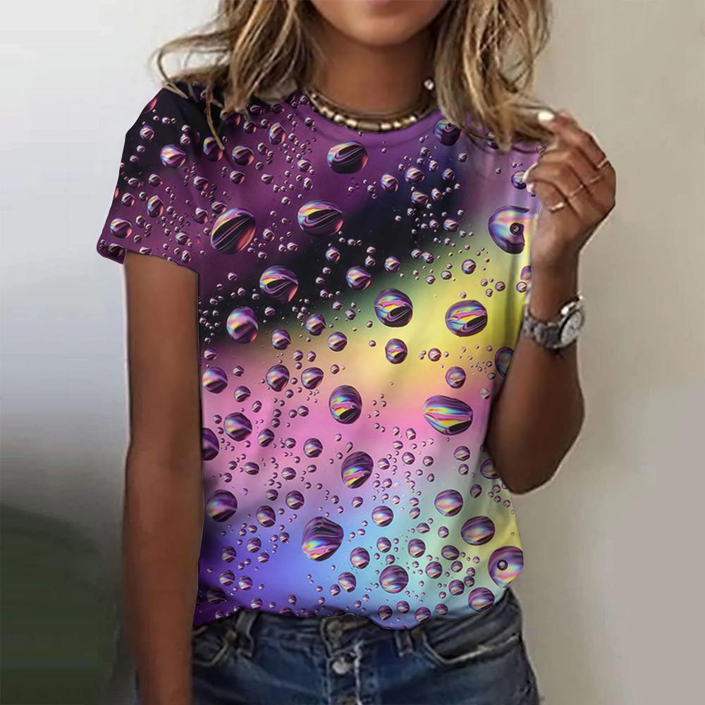 Sommer Bunte Wassertropfen 3D-Druck T-Shirts Damen Streetwear Lässig Mode Y2k Kurzarm T-Shirt O-Ausschnitt Tees Tops Kleidung