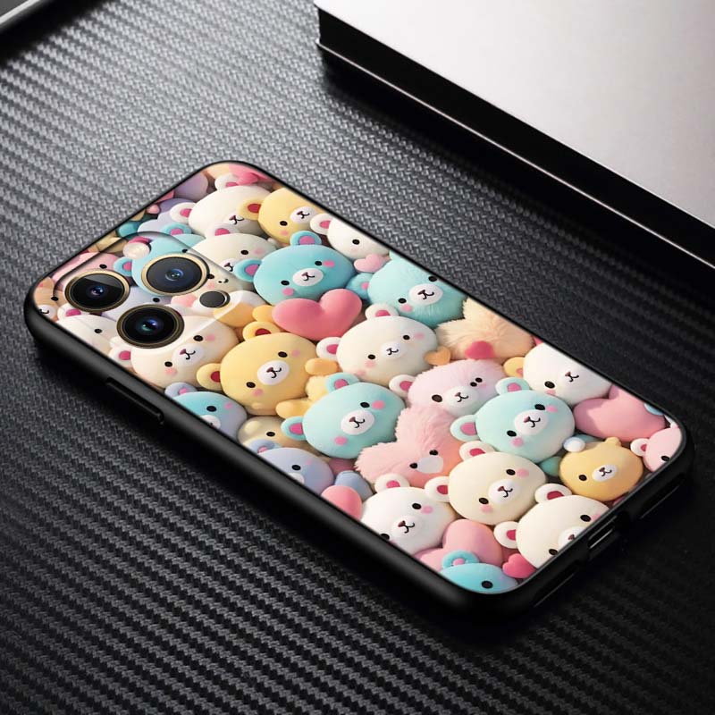 Cartoon Animals Cute Phone Case For Apple iPhone 17 16 16E 15 14 13 12 11 Pro Max Plus Black Soft Silicone