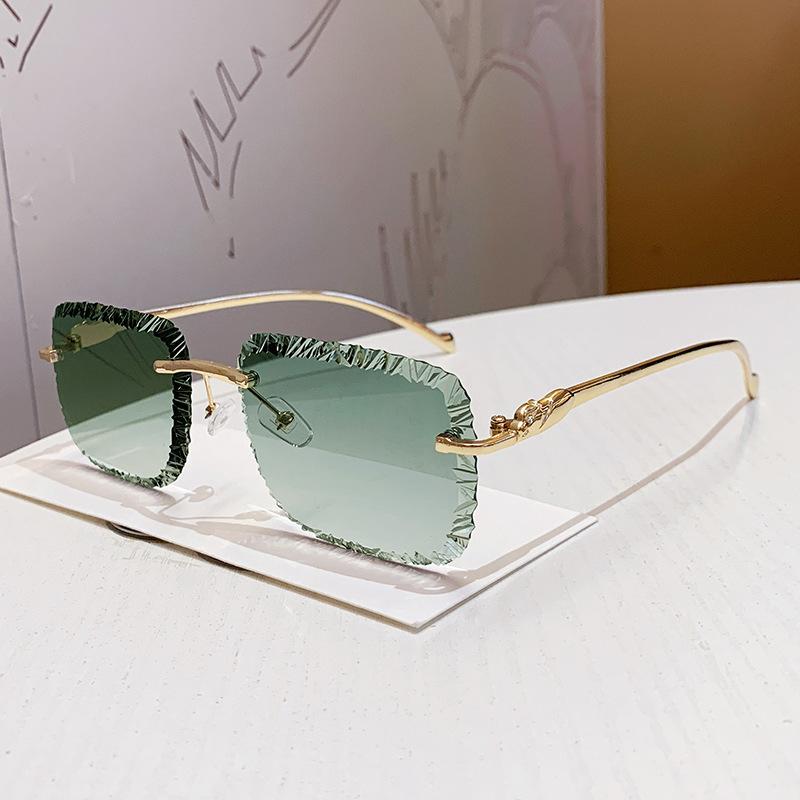 Y2k Vintage Randlose Quadratische Sonnenbrille Damen Für Herren Luxusmarke Designer Sonnenbrillen Punk Beliebt Metall Diamantschliff Gläser