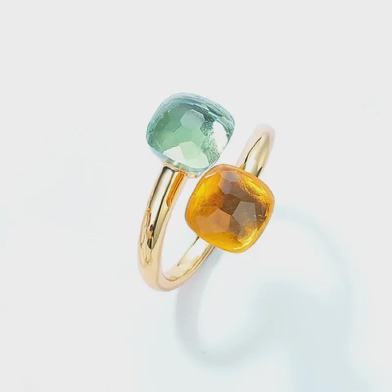 Snoepkleurige Edelsteen Ring: S925 Zilver, Verguld, Open Vinger Design voor Dames, Europese & Amerikaanse Lichte Luxe Mode.
