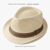 Men's Panama Straw Hat Summer New British Jazz Hat Women's Sunshade Sun Protection Beach Flat Top Hat