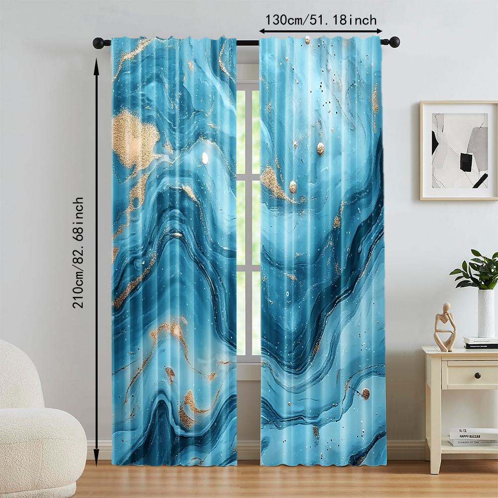 2 pcs   versatile polyester transparent curtains for home decoration Blue Teal for use in bedrooms and living rooms