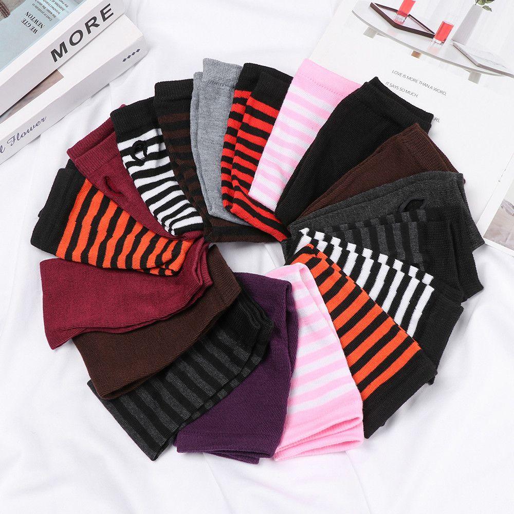 Soft Striped Arm Cover Long Sleeve Knitted Gloves Wristband Fingerless Long Glove Elbow Mitten