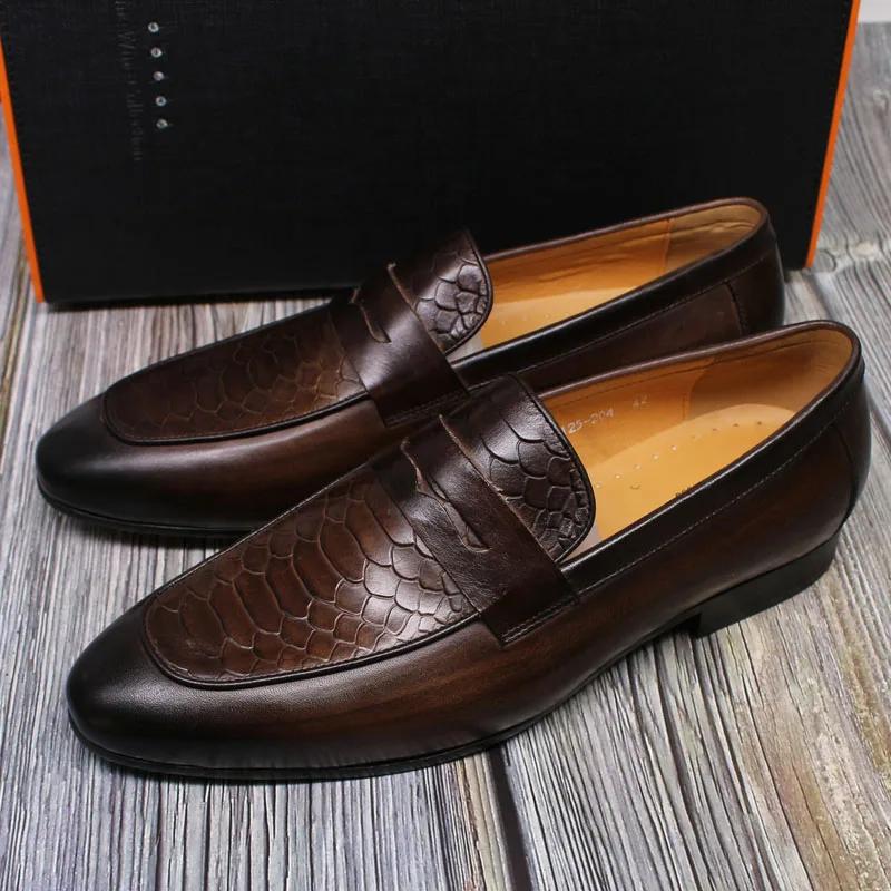 Fashion FELIX CHU Luxury Mens Loafer Shoes Genuine Leather Snake Print Wedding Party Casual Men Dress Shoes Slip-On Footwear Comfortable