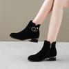 Herbst und Winter Dicker Absatz Kurze Stiefel Damenschuhe Stiefeletten Niedrige Absätze Kurze Kuh Wildlederschuhe Damenstiefel