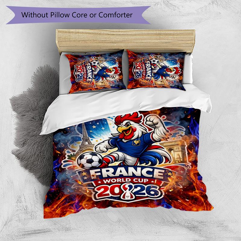 France Football Printed Bedding 3 Piece Set Cozy Breathable Bed Cover Set As Housewarming Holiday Gift