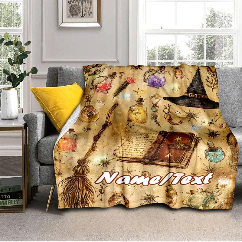 1PC Custom Name Witchcraft Spell Book Outdooor Flannel Blankets Throw Blanket All-Season Throw Gift Bedspread for Couch, Bed, Camping Holiday Birthday
