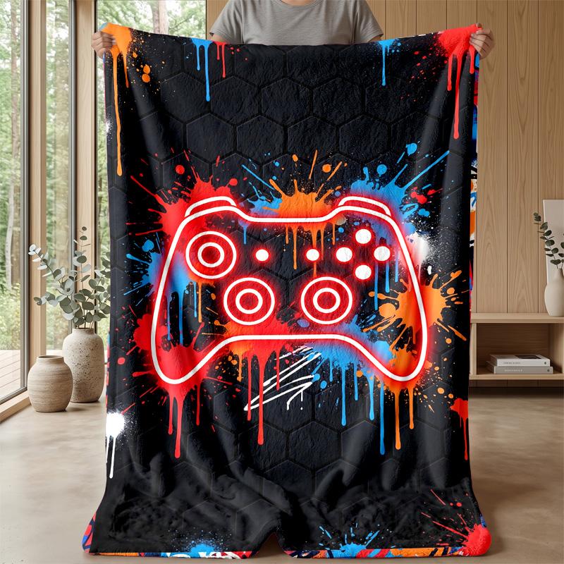 Gaming Controller Graffiti Theme Blanket Lightweight Warm Flannel Blanket Decorative Throw Blanket for Home Decoration