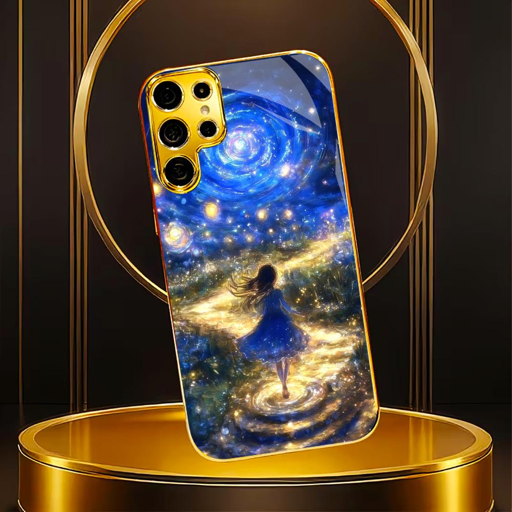 The Starry Sky Protective Cover High-end Electroplating Glass PhoneCase for Samsung Galaxy S26 S25 S24 S23 S22 S21 FE,Ultra,Plus