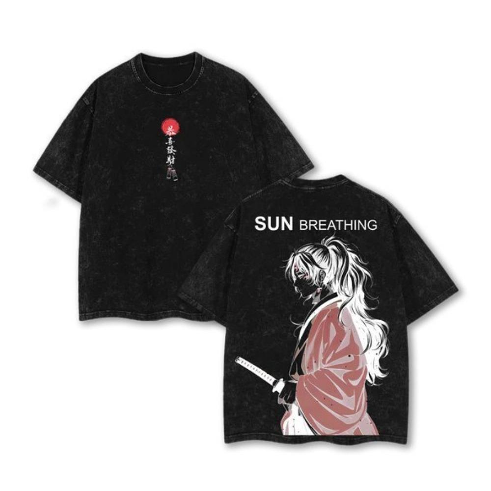 Retro Kamisama No Bizen Washed T-shirt for Daily Wear Street Style Anime Print T-shirt Men's and Women's Short Sleeve