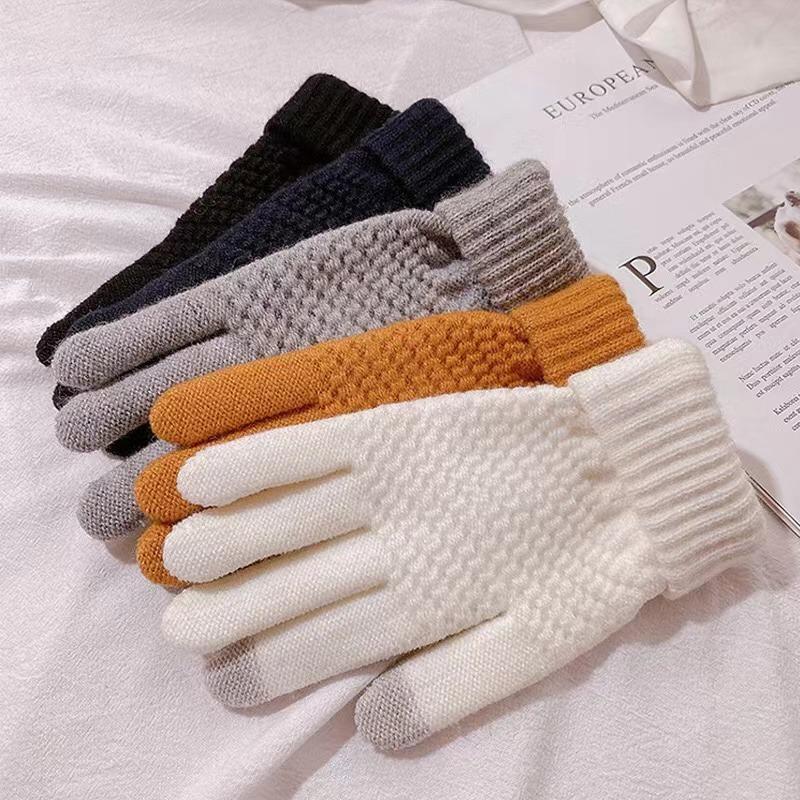 Plus Velvet Thickened Double-layer Riding Cold-proof Touch Screen Adult Plush Knitted Warm Gloves